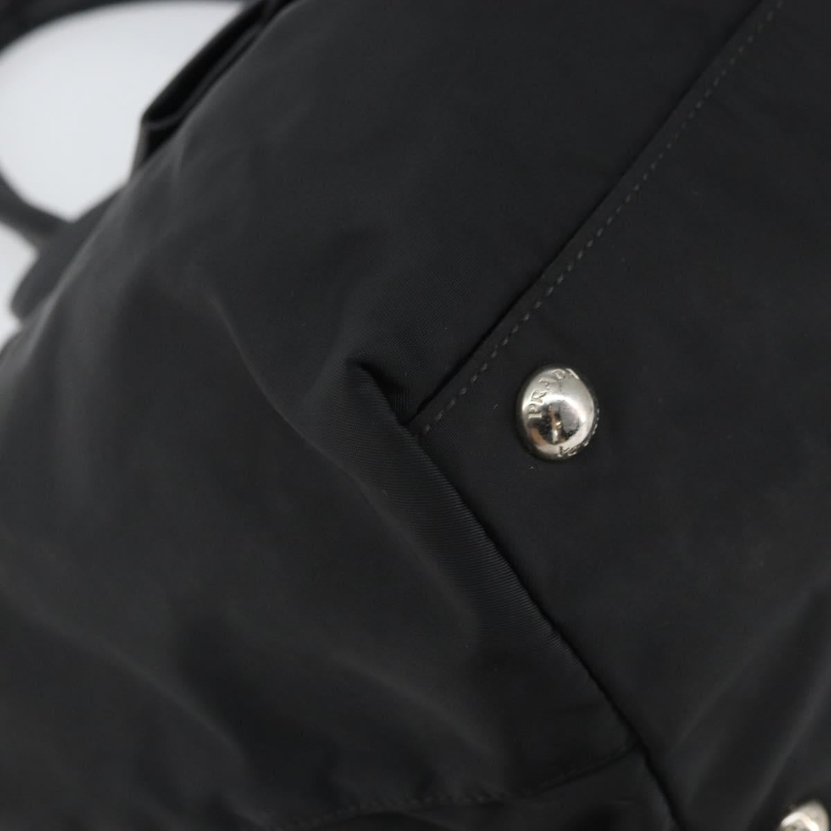 PRADA Ribbon Hand Bag Nylon Leather Black Silver Auth mr1914