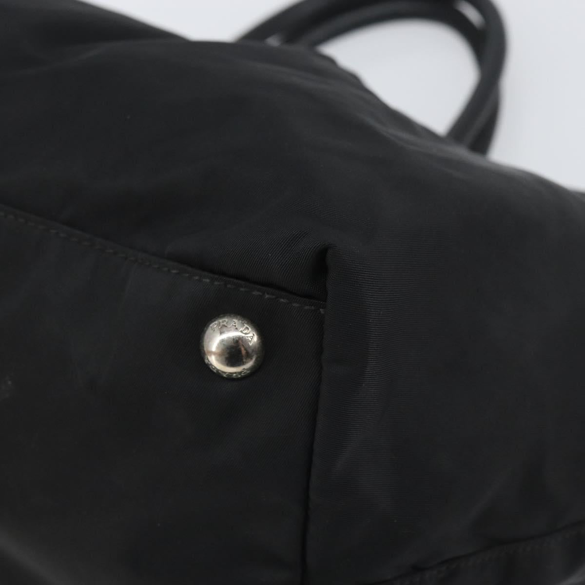 PRADA Ribbon Hand Bag Nylon Leather Black Silver Auth mr1914