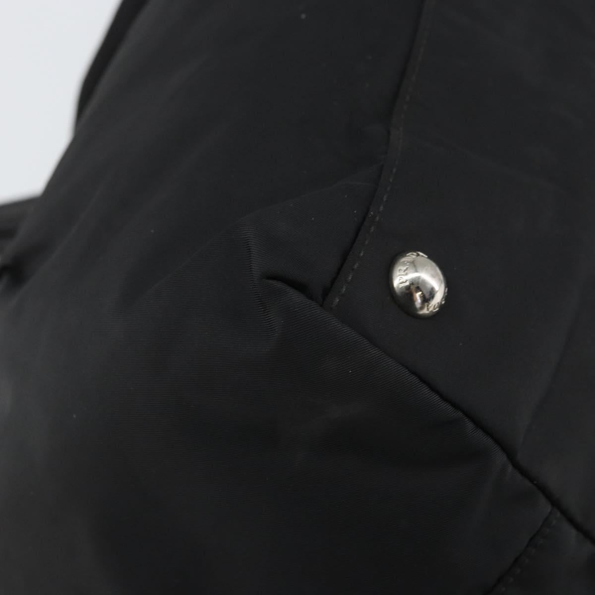 PRADA Ribbon Hand Bag Nylon Leather Black Silver Auth mr1914