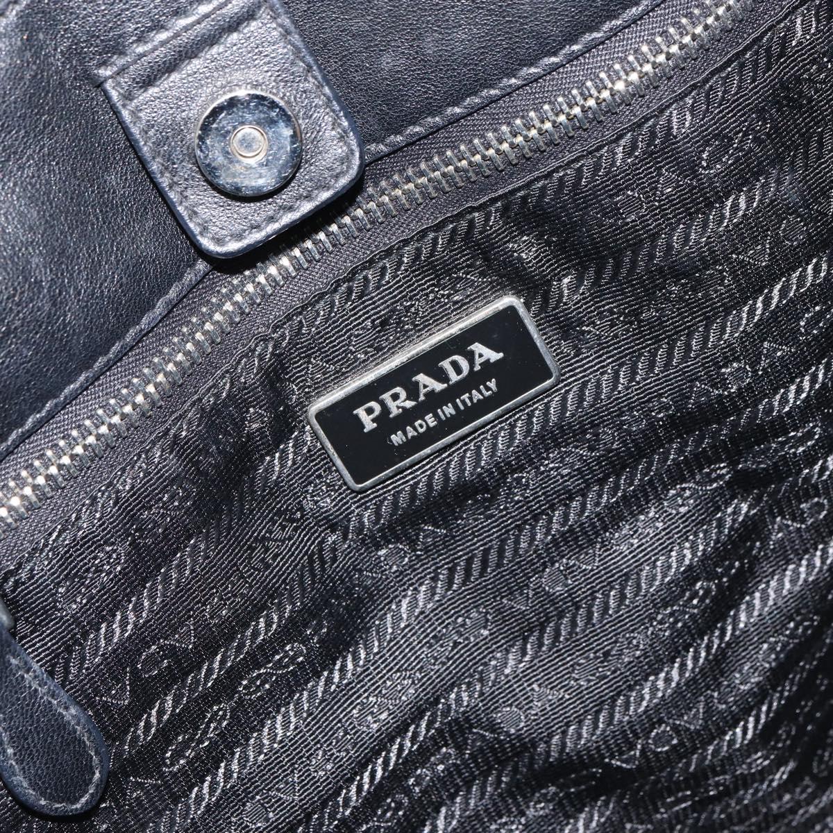 PRADA Ribbon Hand Bag Nylon Leather Black Silver Auth mr1914