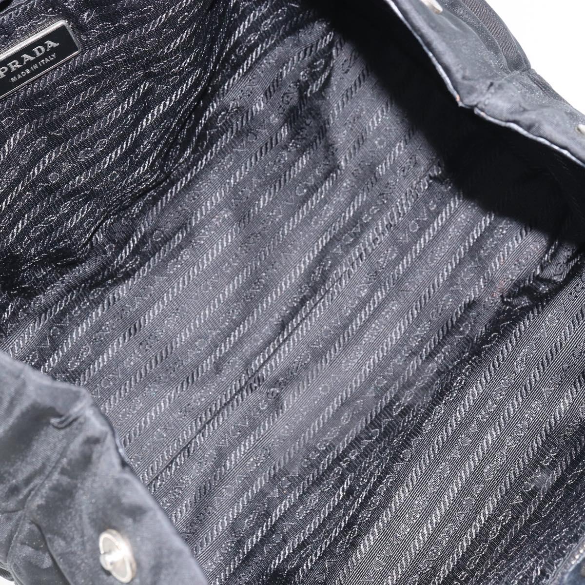 PRADA Ribbon Hand Bag Nylon Leather Black Silver Auth mr1914