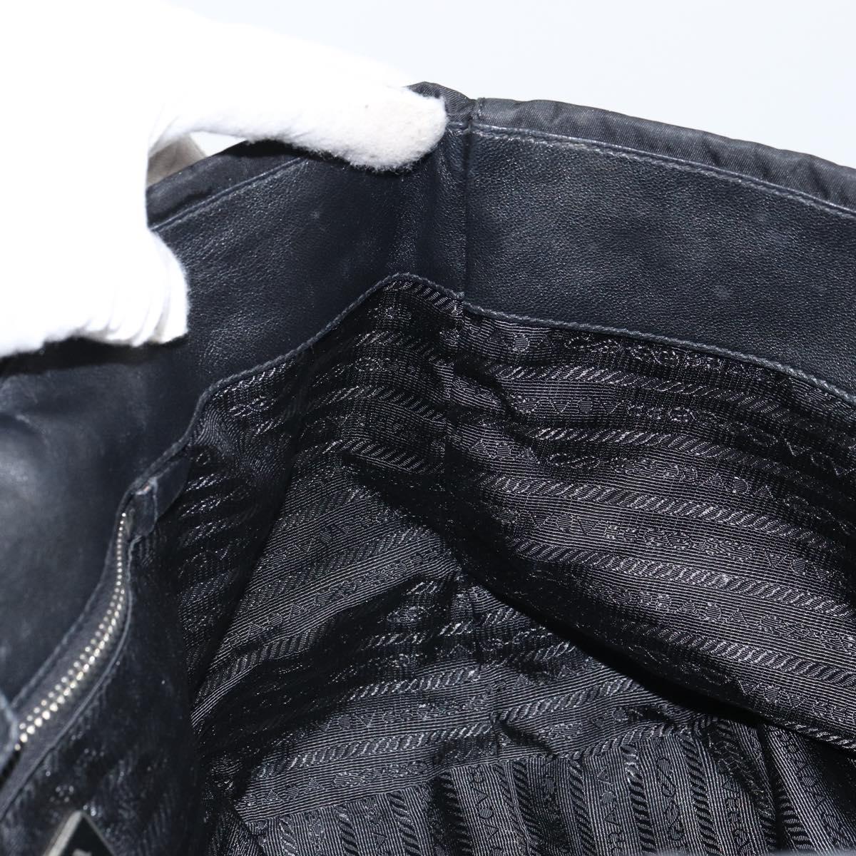 PRADA Ribbon Hand Bag Nylon Leather Black Silver Auth mr1914