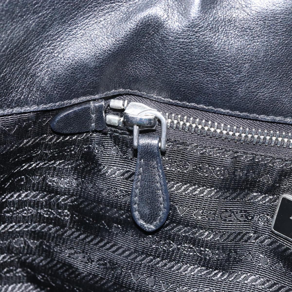 PRADA Ribbon Hand Bag Nylon Leather Black Silver Auth mr1914