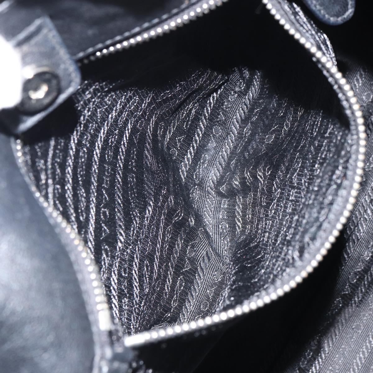 PRADA Ribbon Hand Bag Nylon Leather Black Silver Auth mr1914