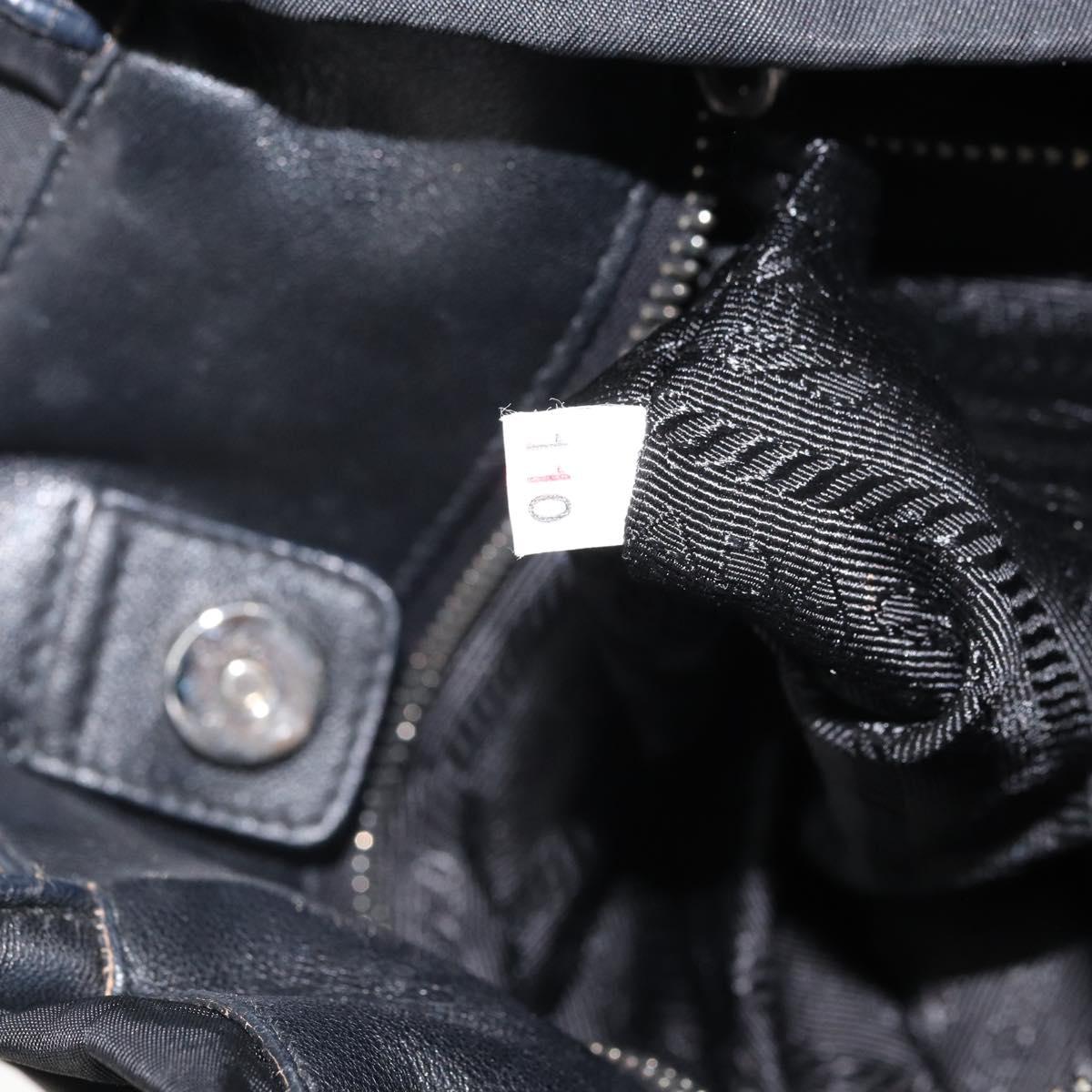 PRADA Ribbon Hand Bag Nylon Leather Black Silver Auth mr1914