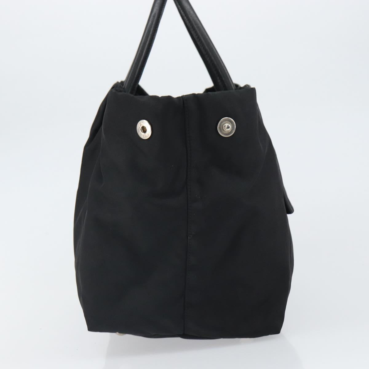 PRADA Ribbon Hand Bag Nylon Leather Black Silver Auth mr1914