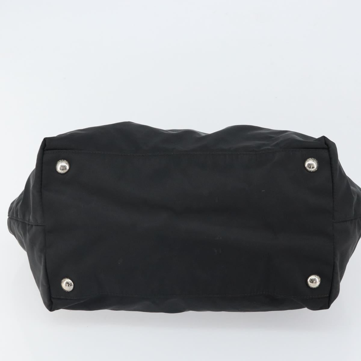 PRADA Ribbon Hand Bag Nylon Leather Black Silver Auth mr1914