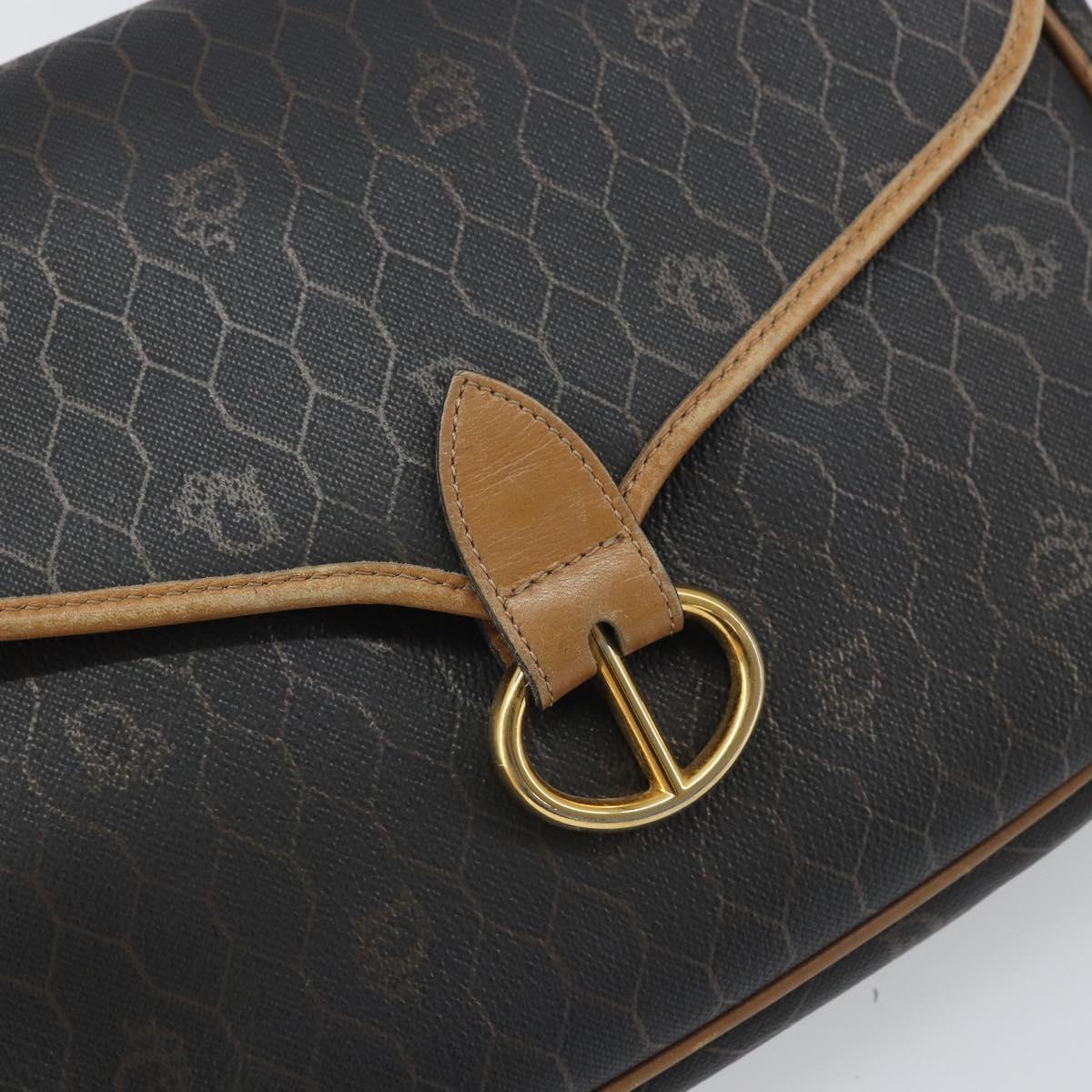 Christian Dior Honeycomb Canvas Shoulder Bag Black Gold Auth mr1916
