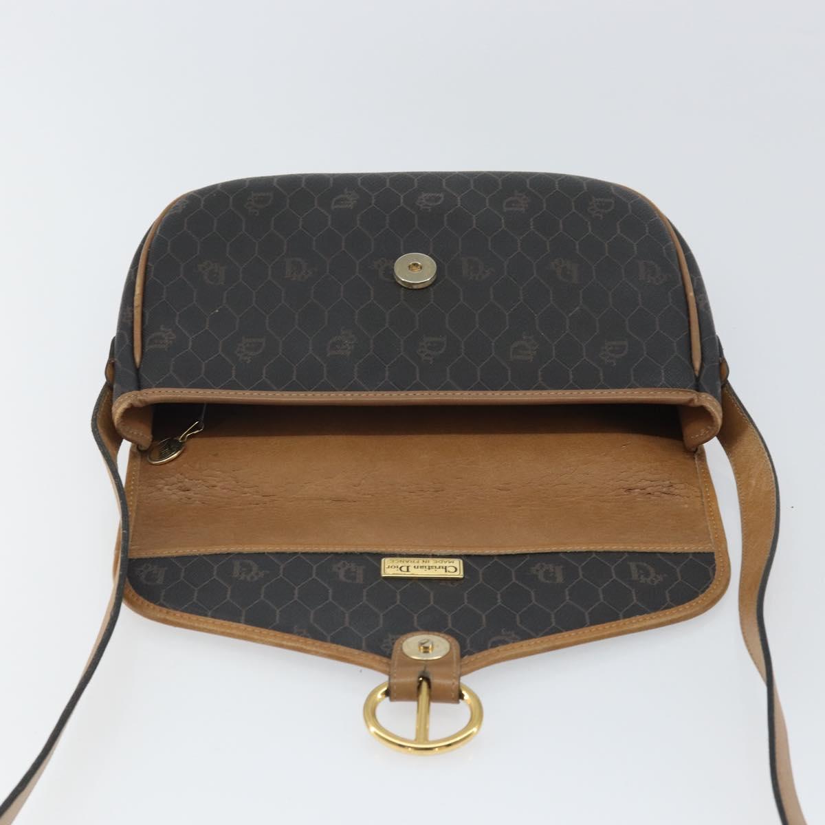 Christian Dior Honeycomb Canvas Shoulder Bag Black Gold Auth mr1916