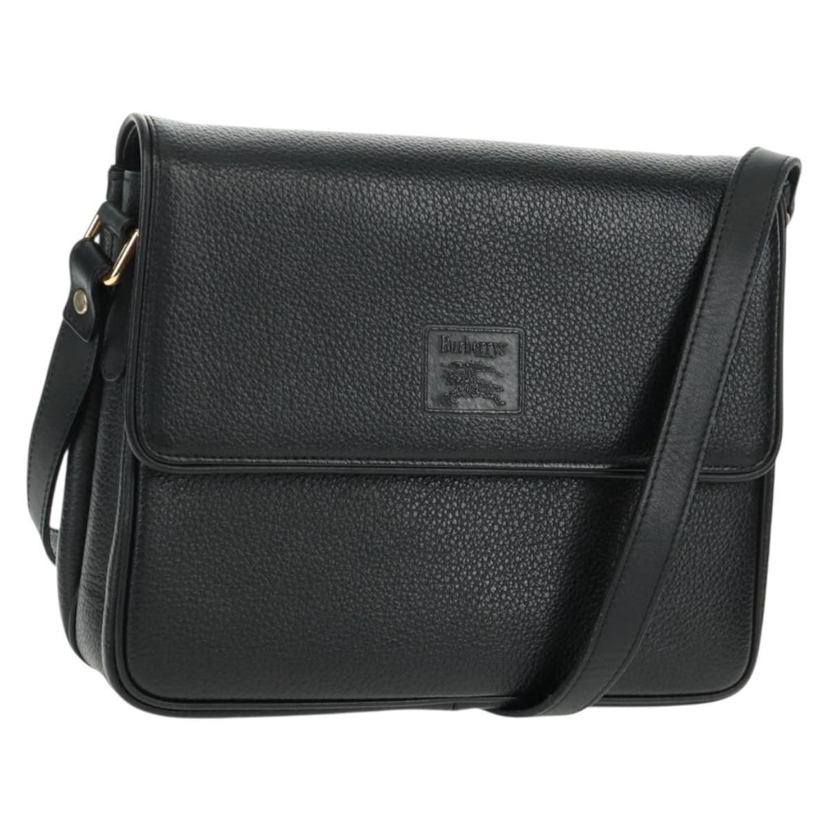 Burberrys Shoulder Bag Leather Black Gold Auth mr1918V
