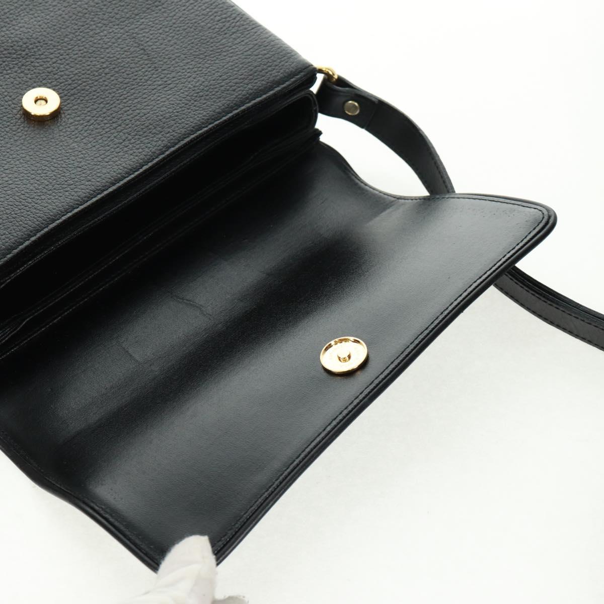 Burberrys Shoulder Bag Leather Black Gold Auth mr1918V