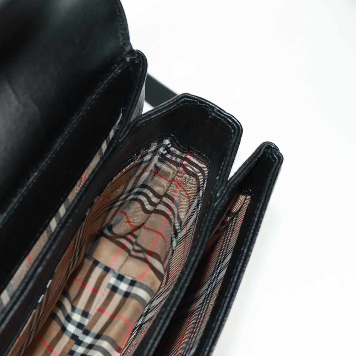 Burberrys Shoulder Bag Leather Black Gold Auth mr1918V