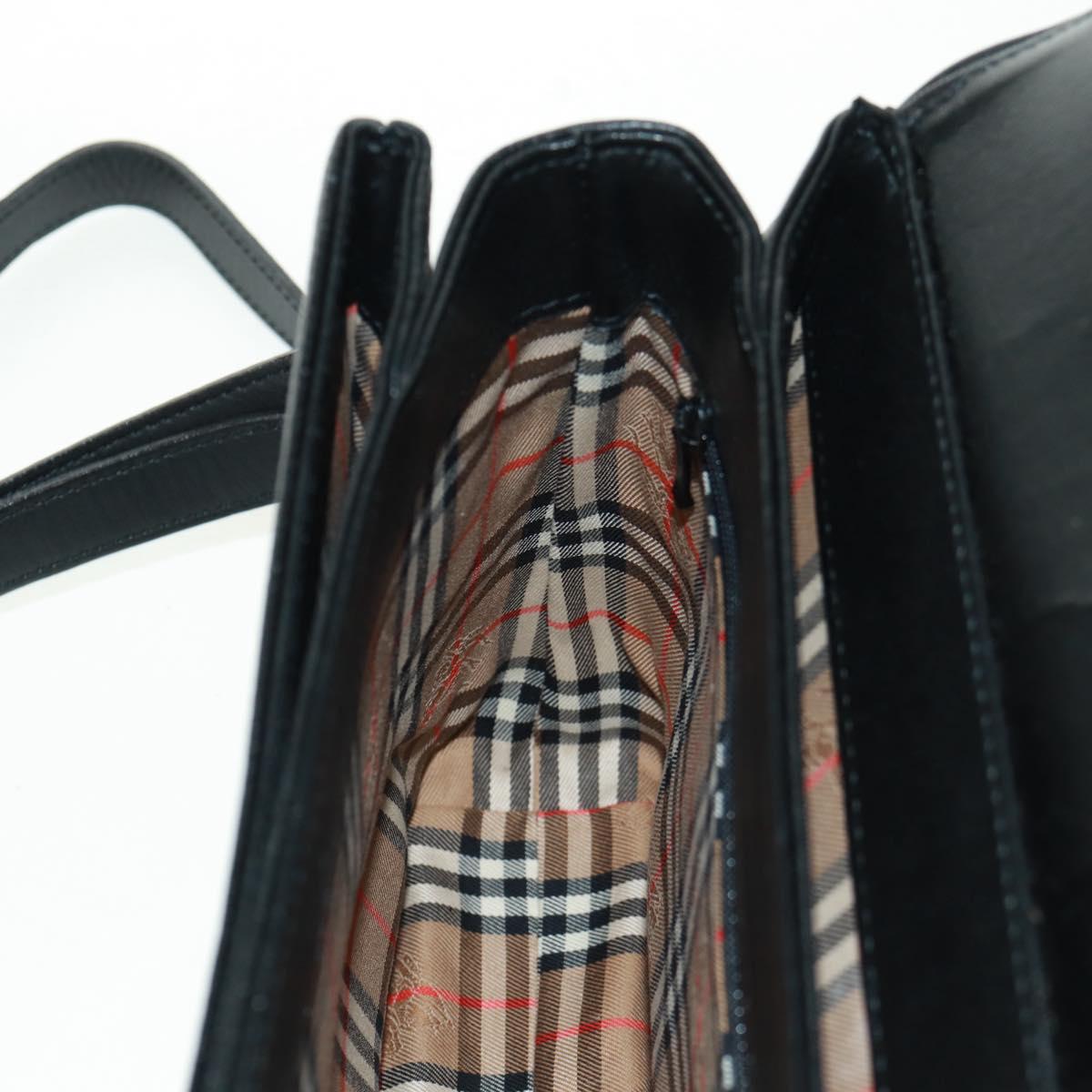 Burberrys Shoulder Bag Leather Black Gold Auth mr1918V