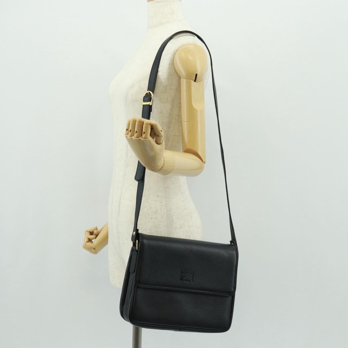 Burberrys Shoulder Bag Leather Black Gold Auth mr1918V