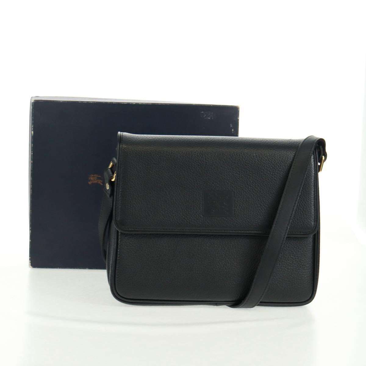 Burberrys Shoulder Bag Leather Black Gold Auth mr1918V