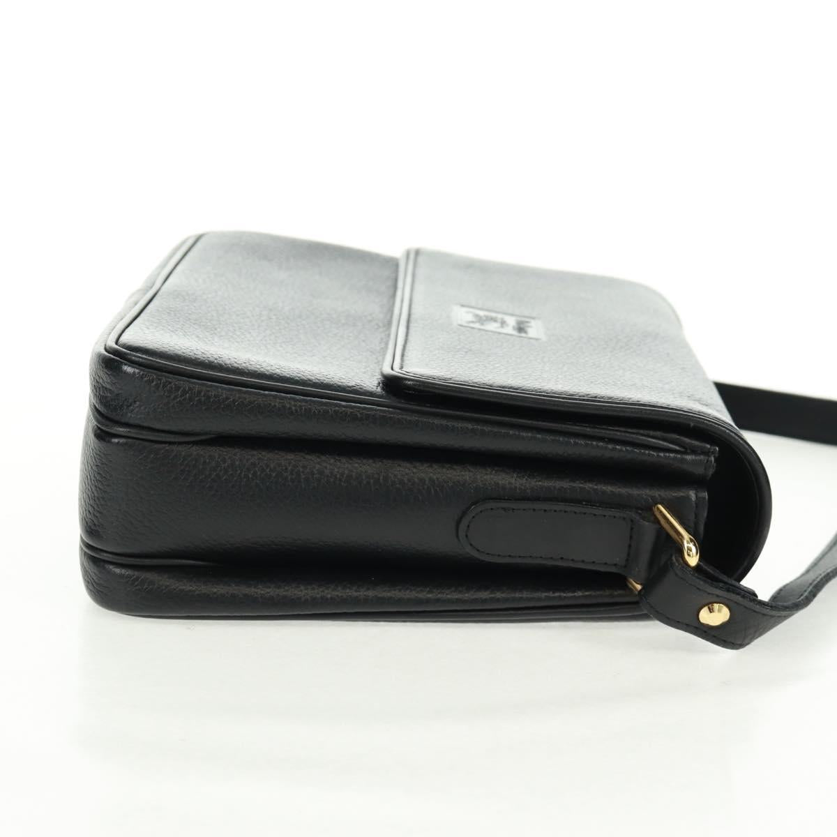 Burberrys Shoulder Bag Leather Black Gold Auth mr1918V