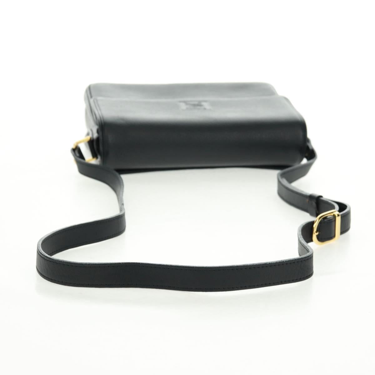 Burberrys Shoulder Bag Leather Black Gold Auth mr1918V