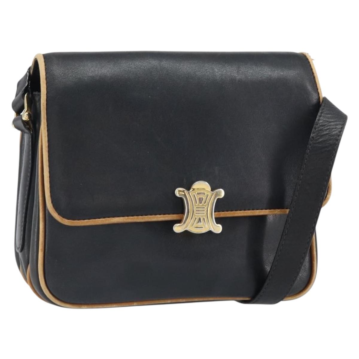 CELINE Shoulder Bag Leather Black Gold Auth mr1919