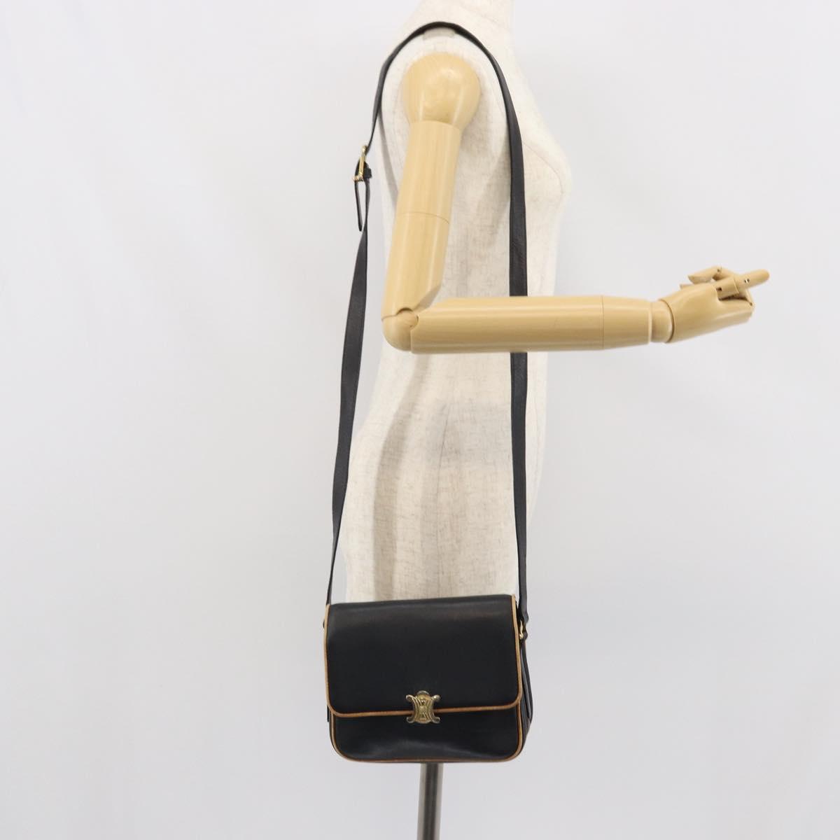 CELINE Shoulder Bag Leather Black Gold Auth mr1919