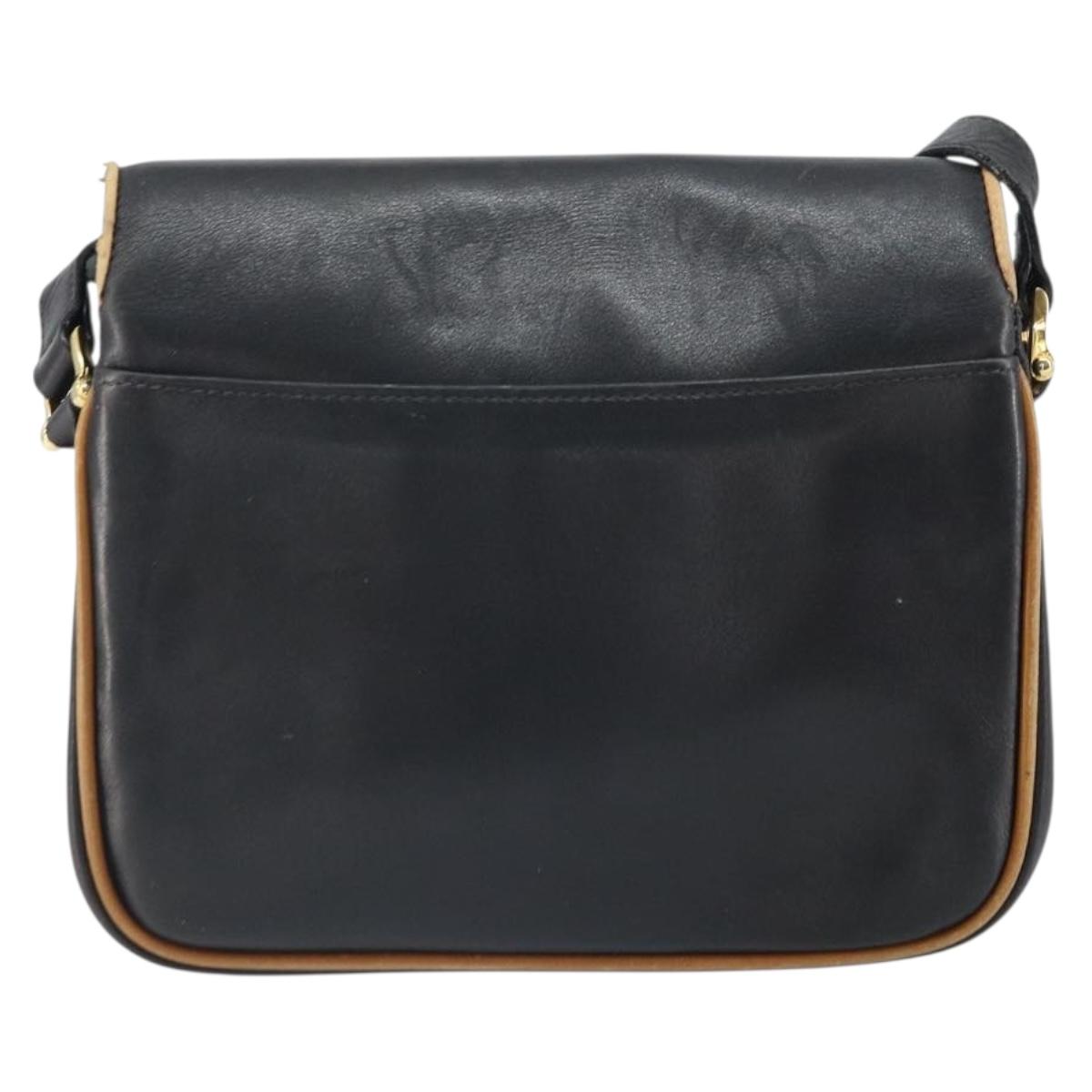 CELINE Shoulder Bag Leather Black Gold Auth mr1919