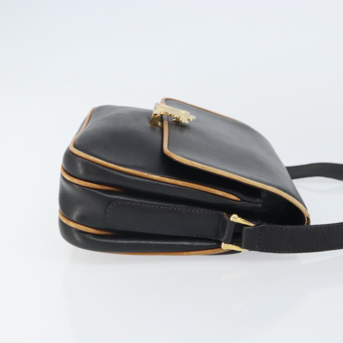 CELINE Shoulder Bag Leather Black Gold Auth mr1919