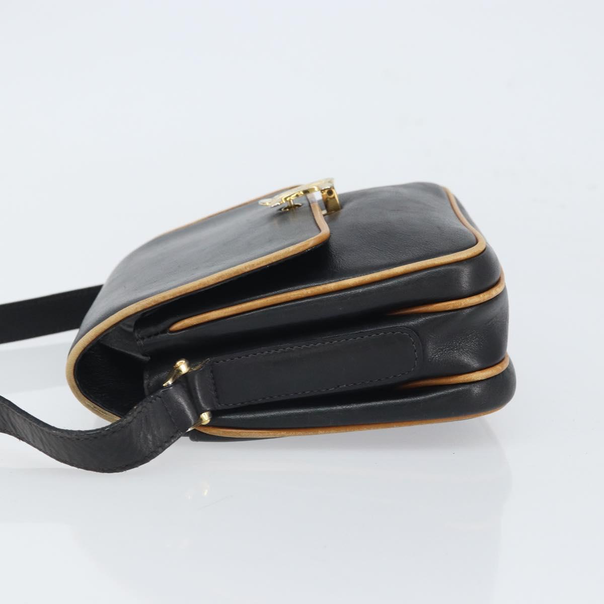 CELINE Shoulder Bag Leather Black Gold Auth mr1919