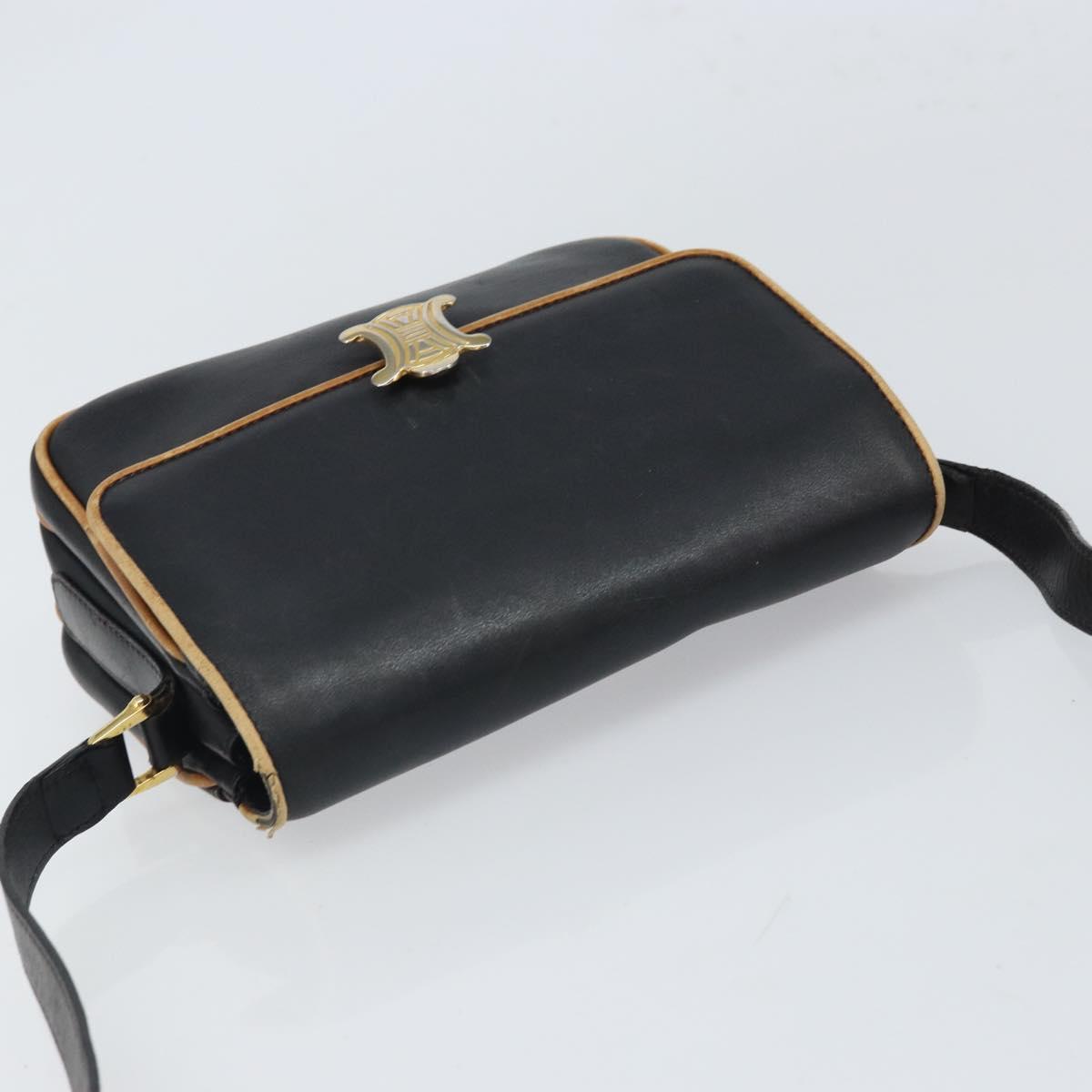 CELINE Shoulder Bag Leather Black Gold Auth mr1919