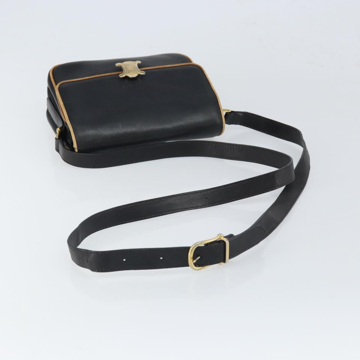 CELINE Shoulder Bag Leather Black Gold Auth mr1919