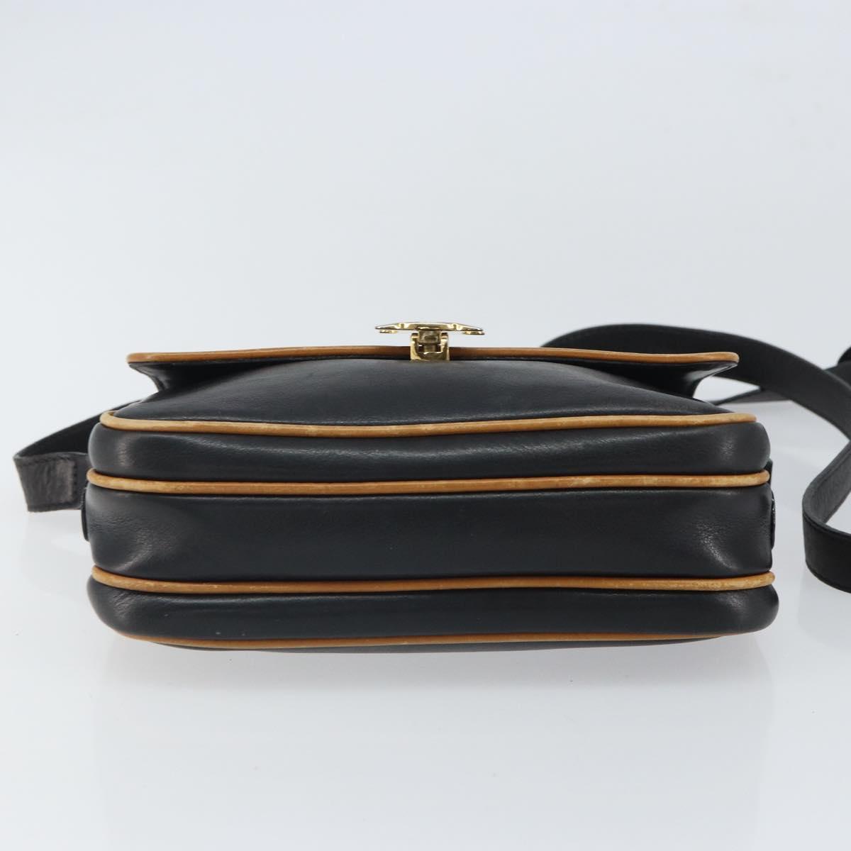 CELINE Shoulder Bag Leather Black Gold Auth mr1919