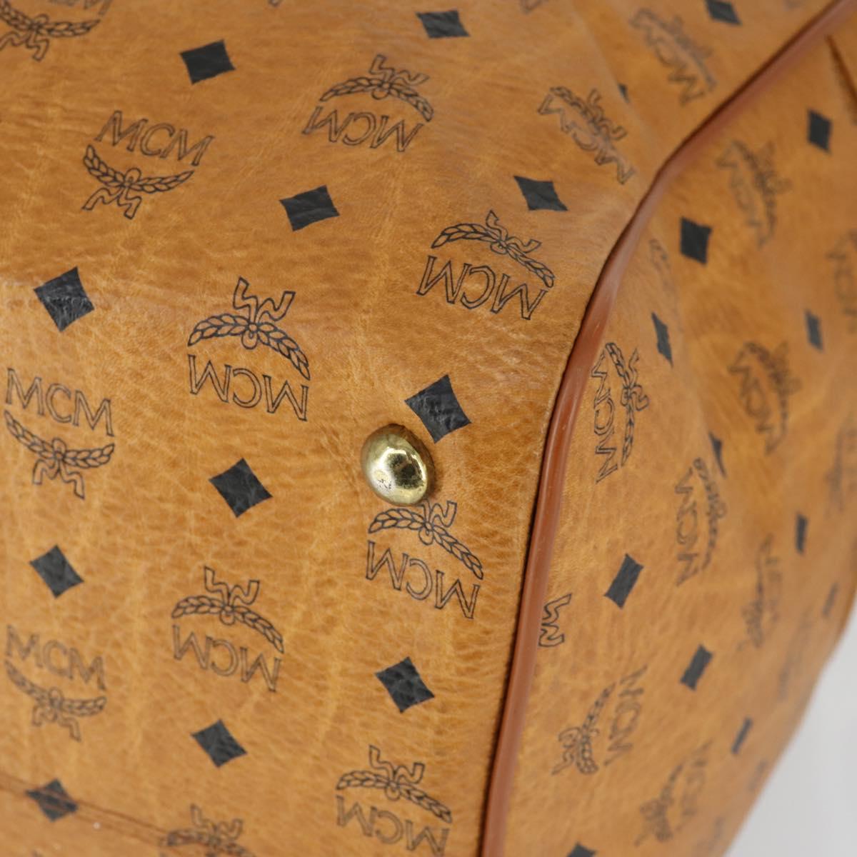 MCM Vicetos Logogram Boston Bag PVC Leather 2way Brown Gold Auth mr1923