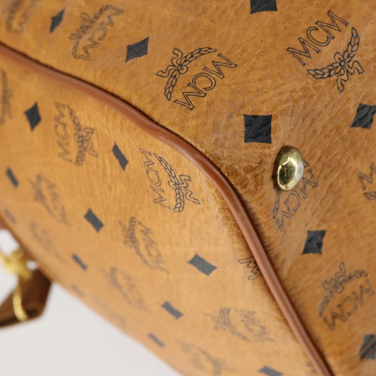 MCM Vicetos Logogram Boston Bag PVC Leather 2way Brown Gold Auth mr1923