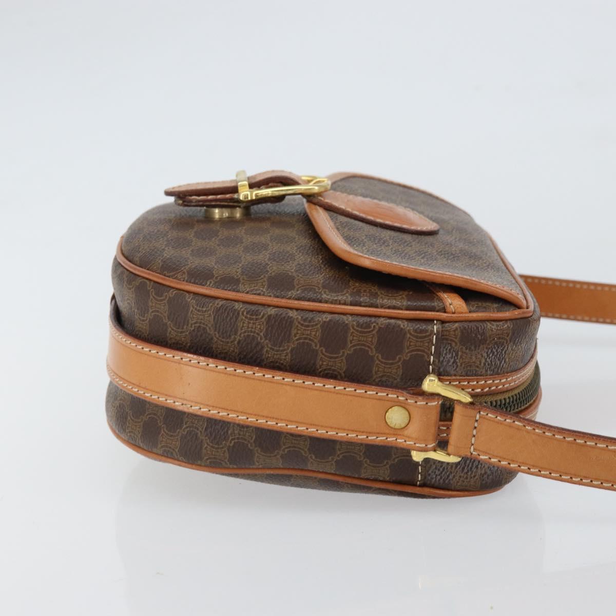CELINE Macadam Canvas Shoulder Bag PVC Leather Brown Gold Auth mr1926