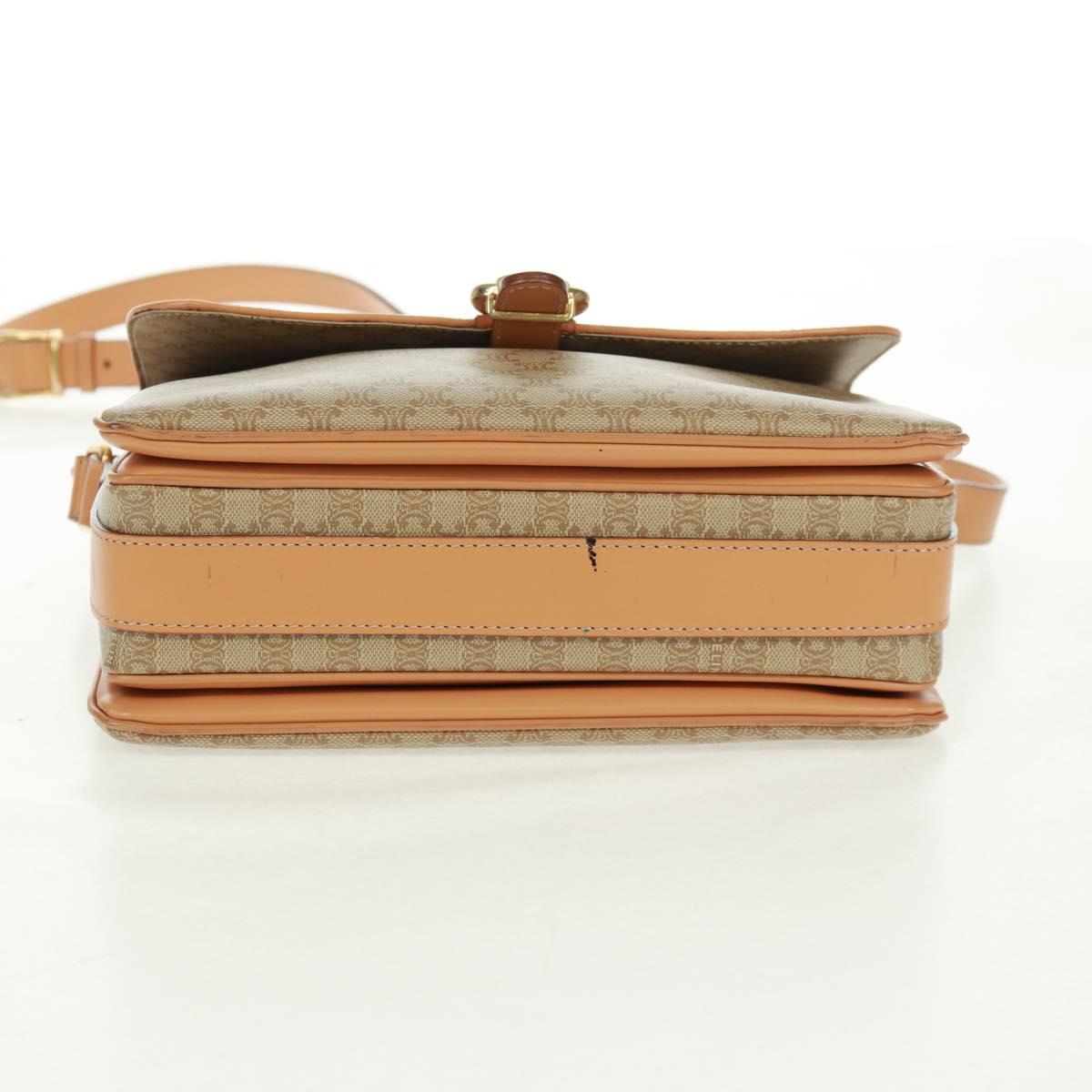 CELINE Macadam Canvas Shoulder Bag PVC Beige Gold Auth mr1938V