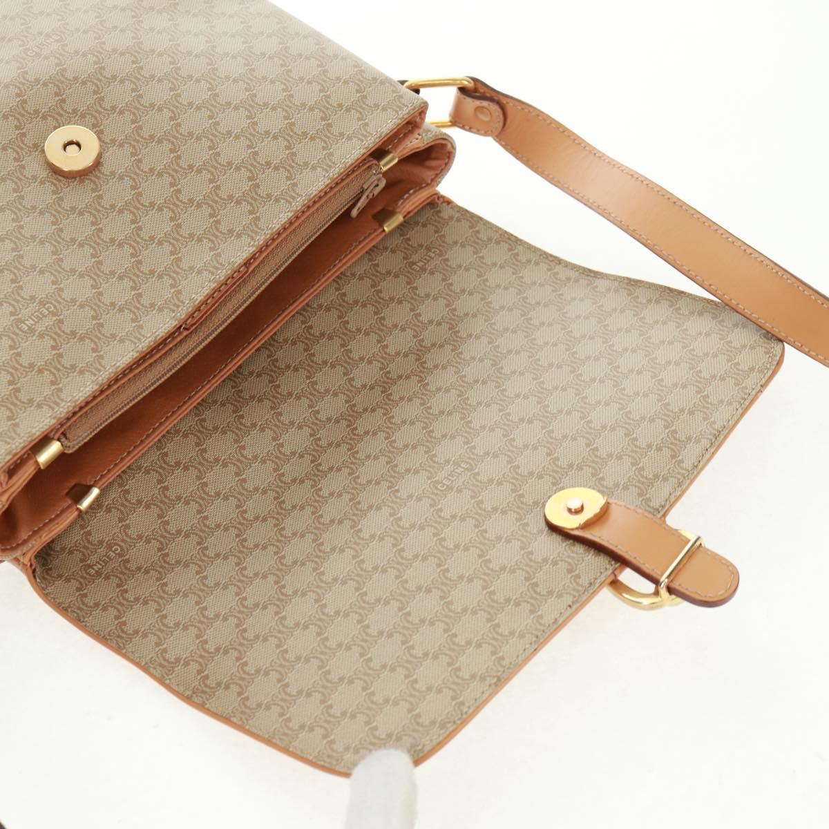 CELINE Macadam Canvas Shoulder Bag PVC Beige Gold Auth mr1938V
