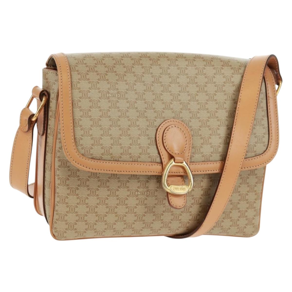 CELINE Macadam Canvas Shoulder Bag PVC Beige Gold Auth mr1938V