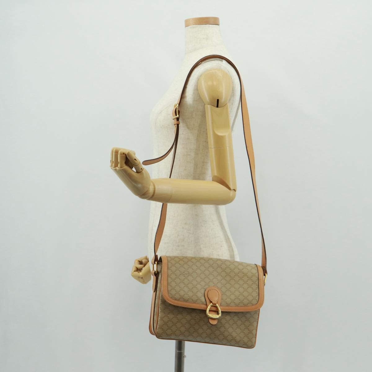 CELINE Macadam Canvas Shoulder Bag PVC Beige Gold Auth mr1938V