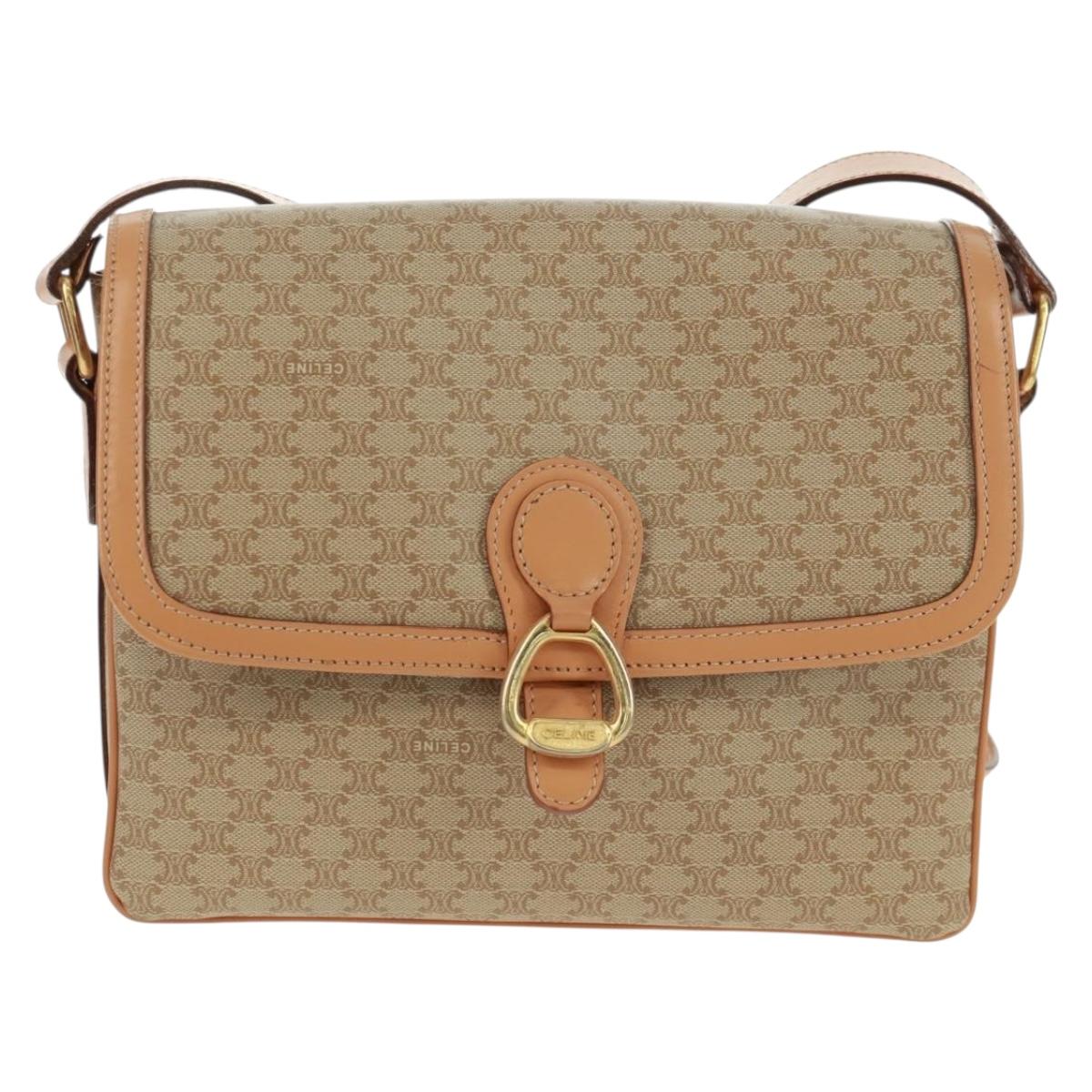 CELINE Macadam Canvas Shoulder Bag PVC Beige Gold Auth mr1938V