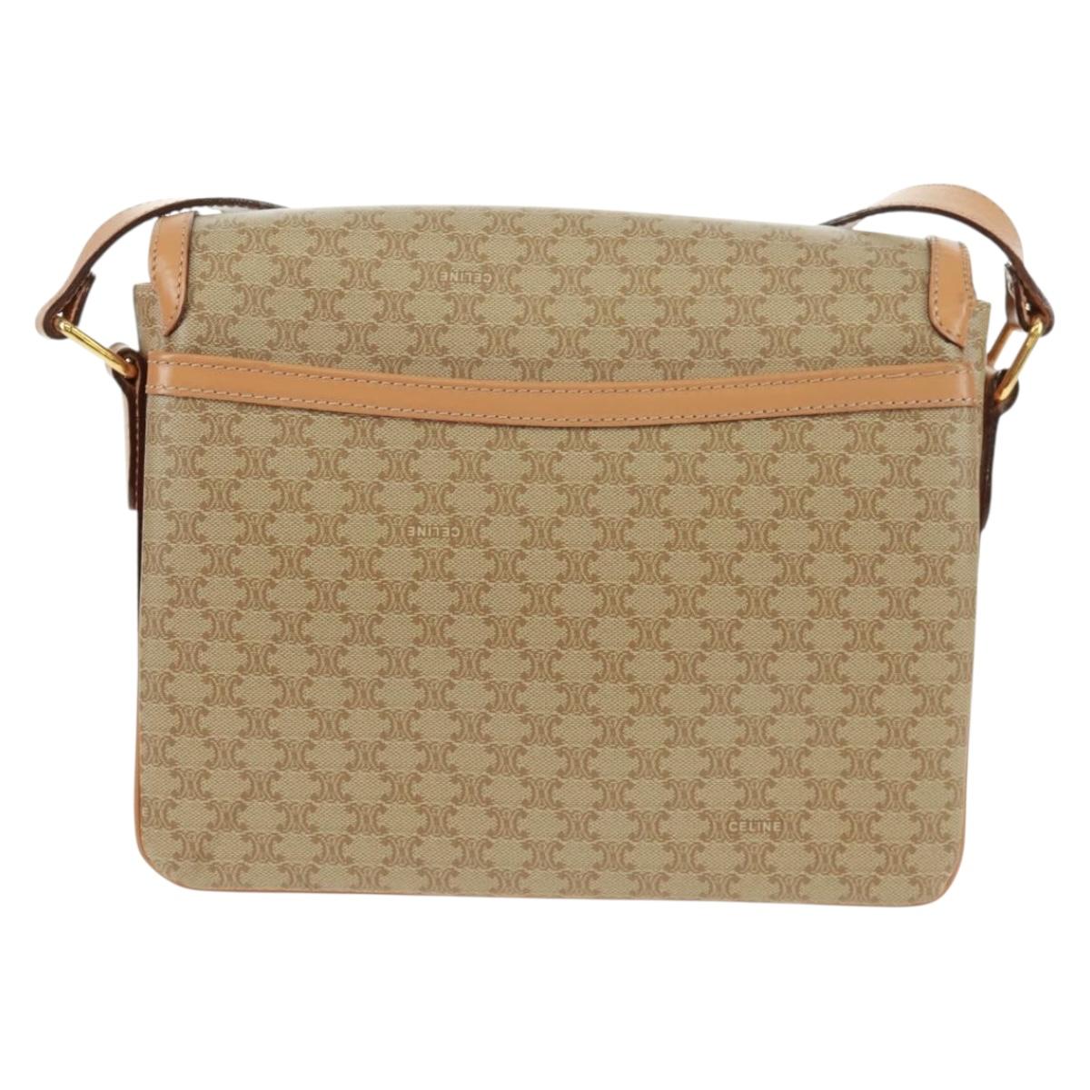 CELINE Macadam Canvas Shoulder Bag PVC Beige Gold Auth mr1938V