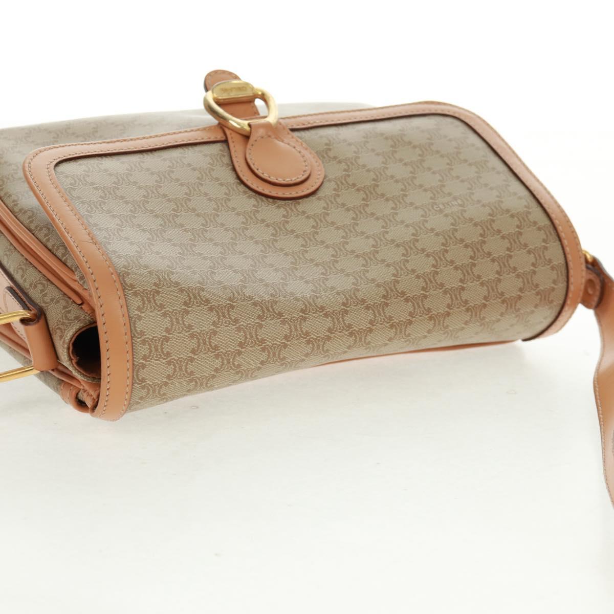 CELINE Macadam Canvas Shoulder Bag PVC Beige Gold Auth mr1938V