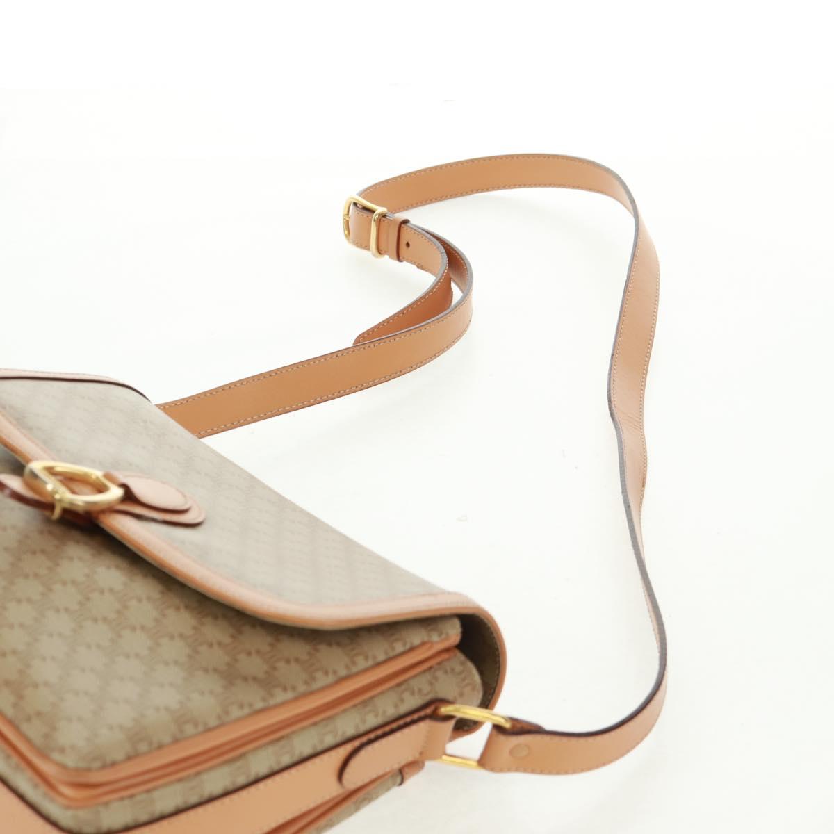 CELINE Macadam Canvas Shoulder Bag PVC Beige Gold Auth mr1938V