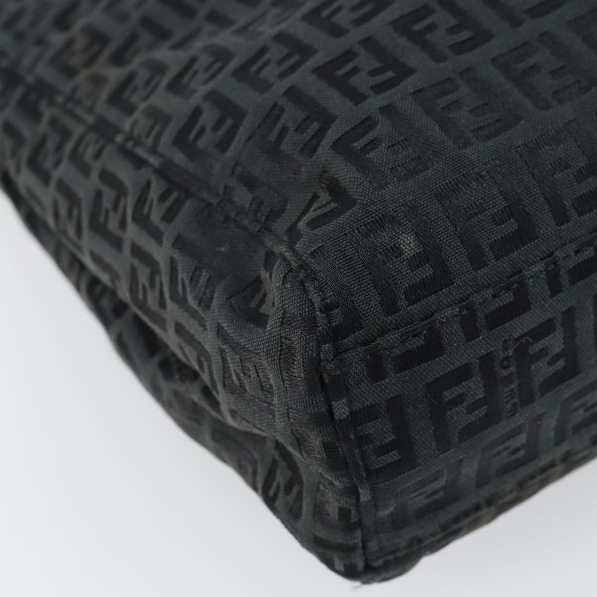 FENDI Zucchino Canvas Tote Bag Black Silver Auth mr1941