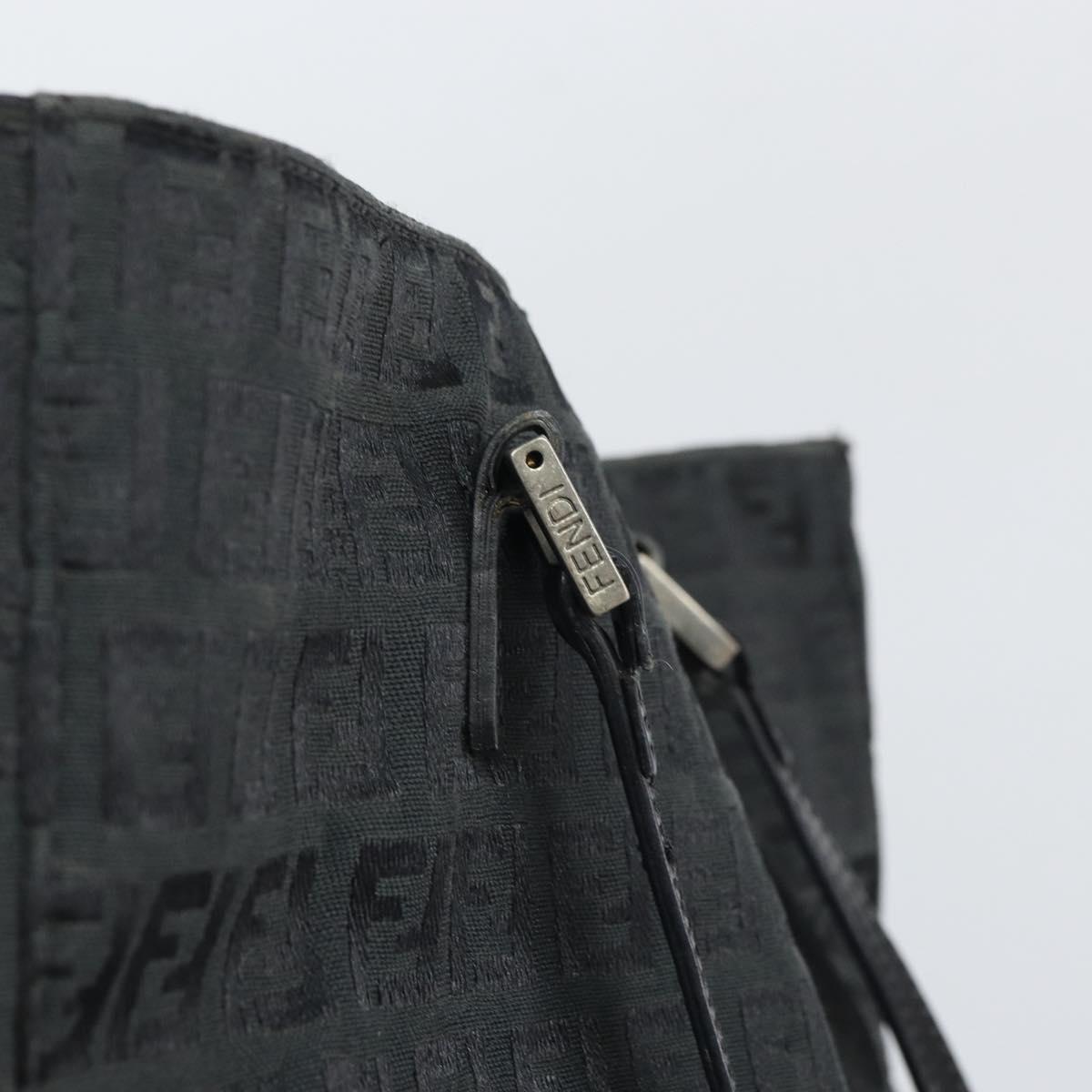 FENDI Zucchino Canvas Tote Bag Black Silver Auth mr1941