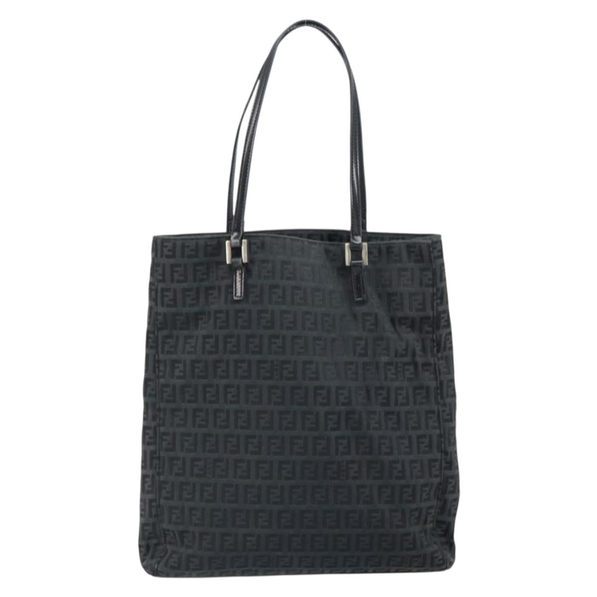 FENDI Zucchino Canvas Tote Bag Black Silver Auth mr1941