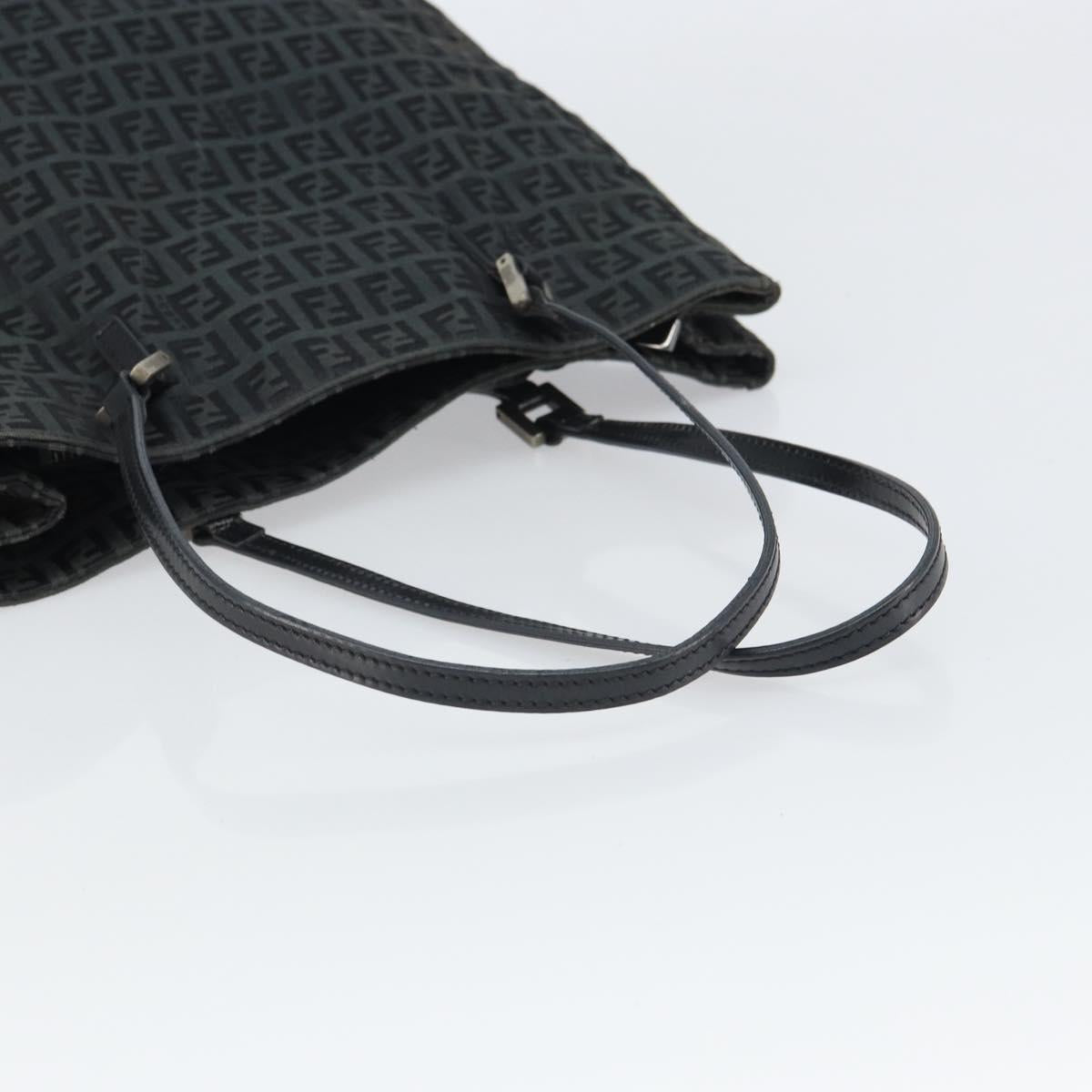 FENDI Zucchino Canvas Tote Bag Black Silver Auth mr1941