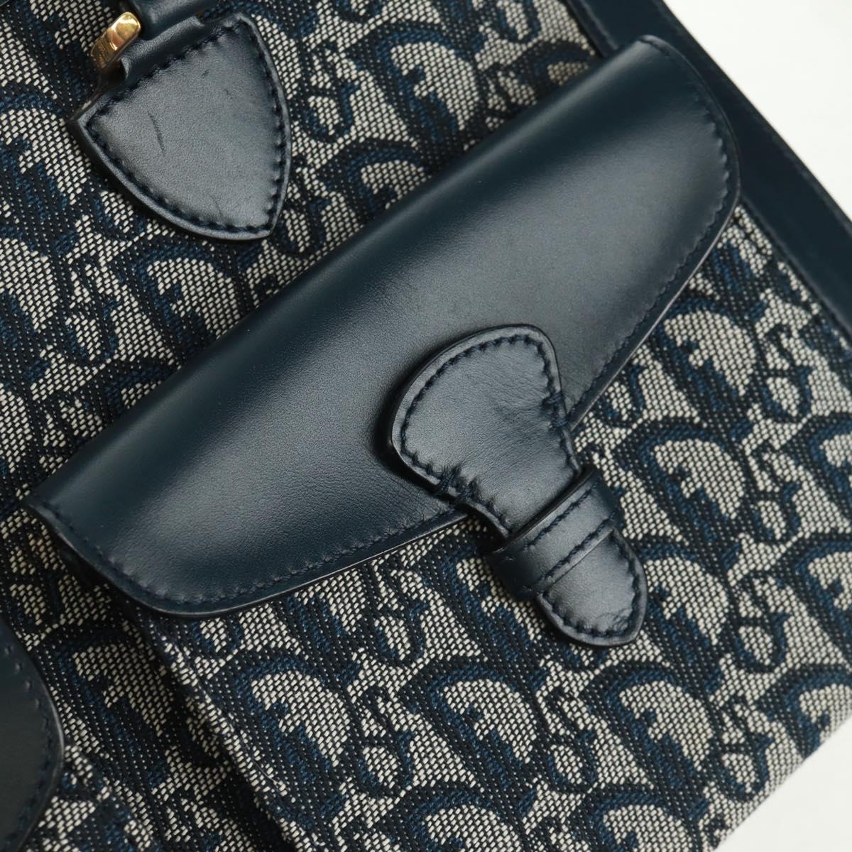 Christian Dior Trotter Canvas Hand Bag Navy Gold Auth mr1942V