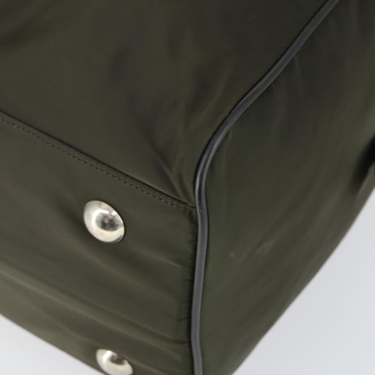 PRADA Boston Bag Nylon Khaki Silver Auth mr1945