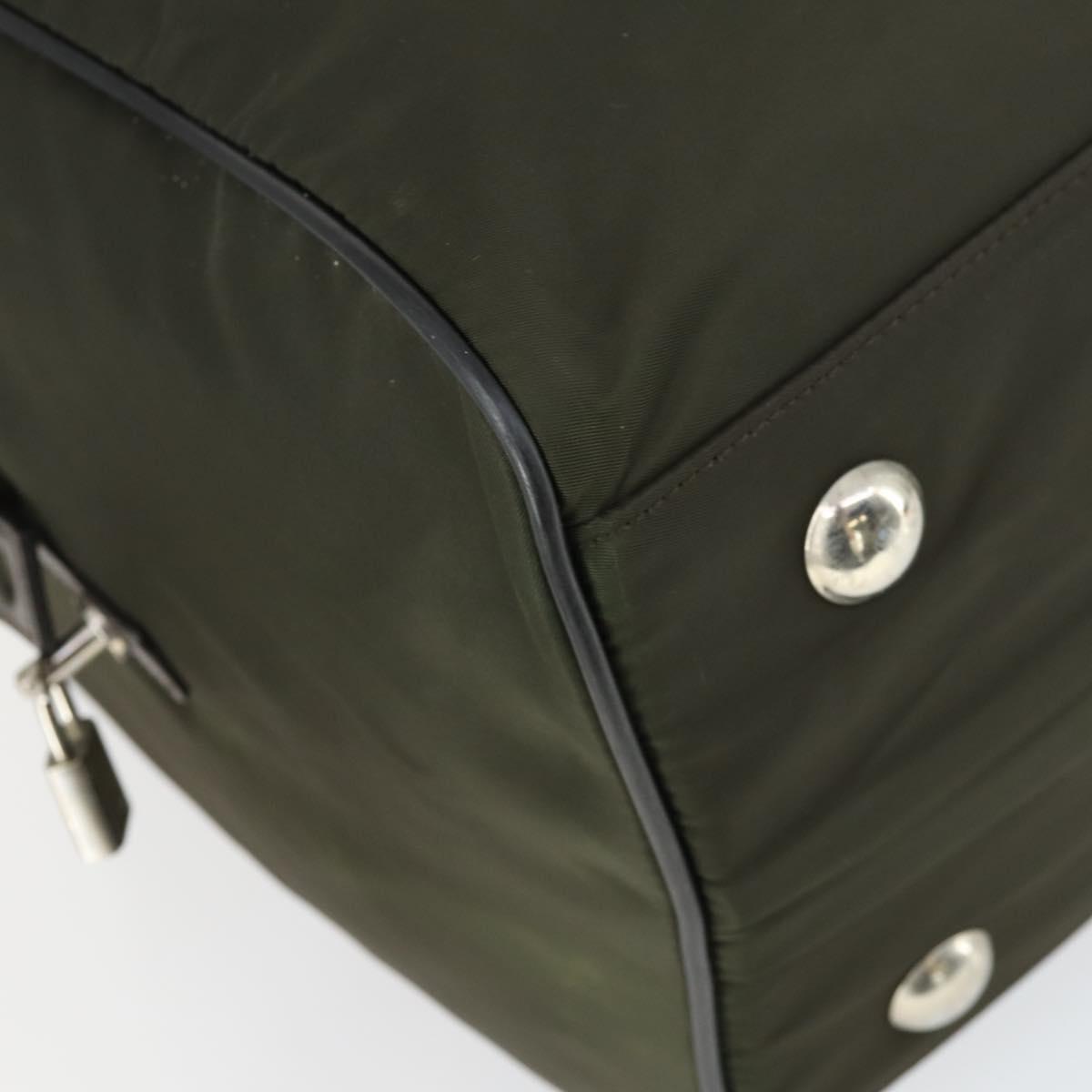 PRADA Boston Bag Nylon Khaki Silver Auth mr1945