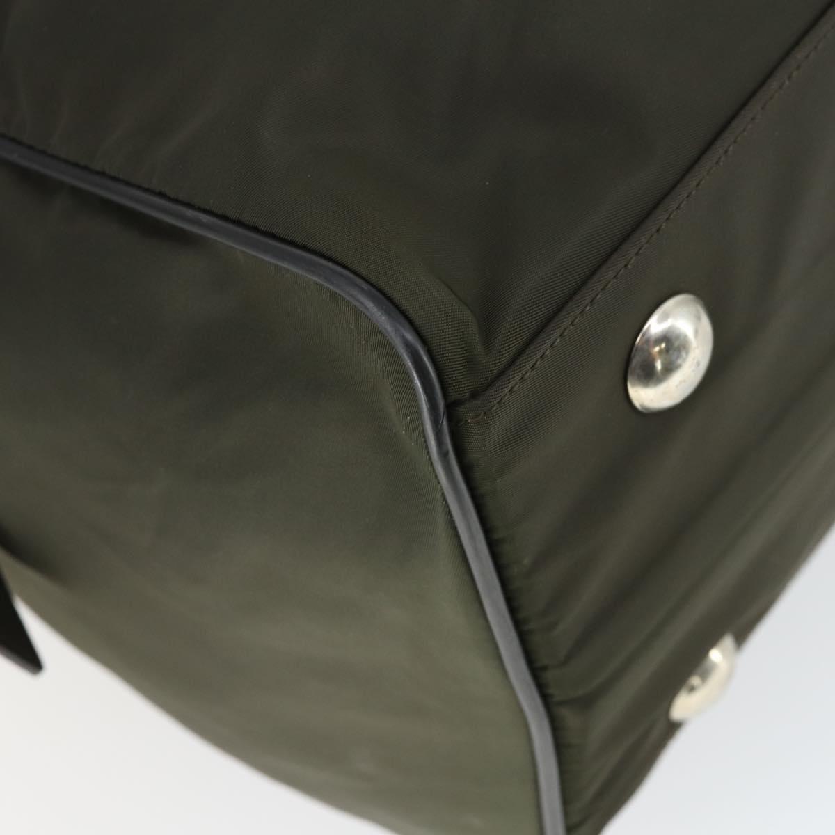 PRADA Boston Bag Nylon Khaki Silver Auth mr1945