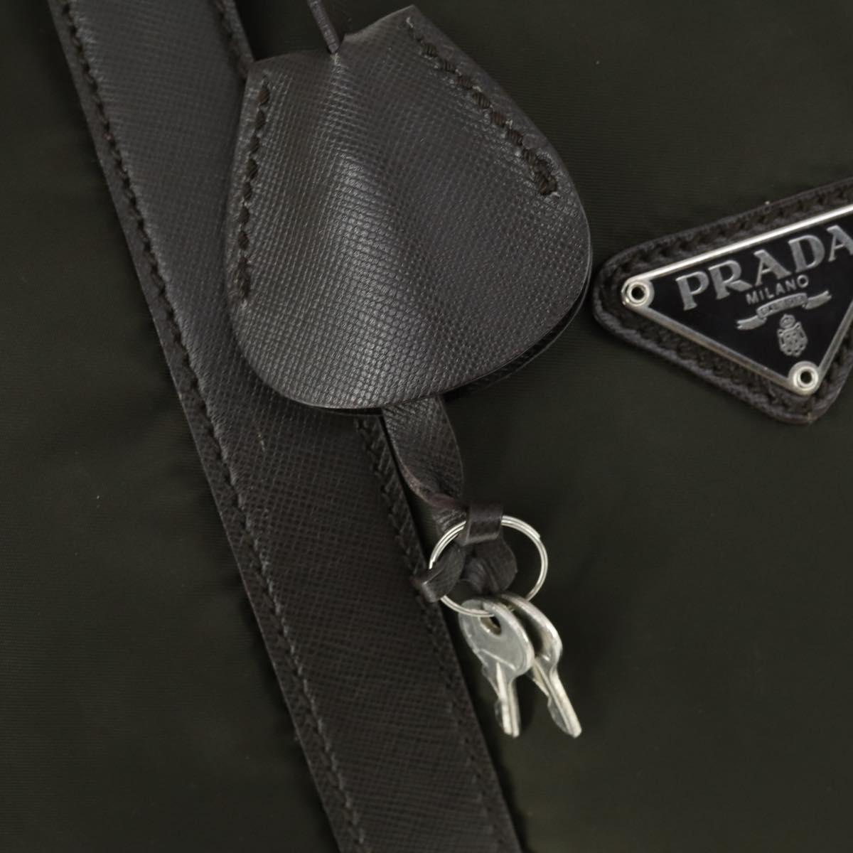 PRADA Boston Bag Nylon Khaki Silver Auth mr1945