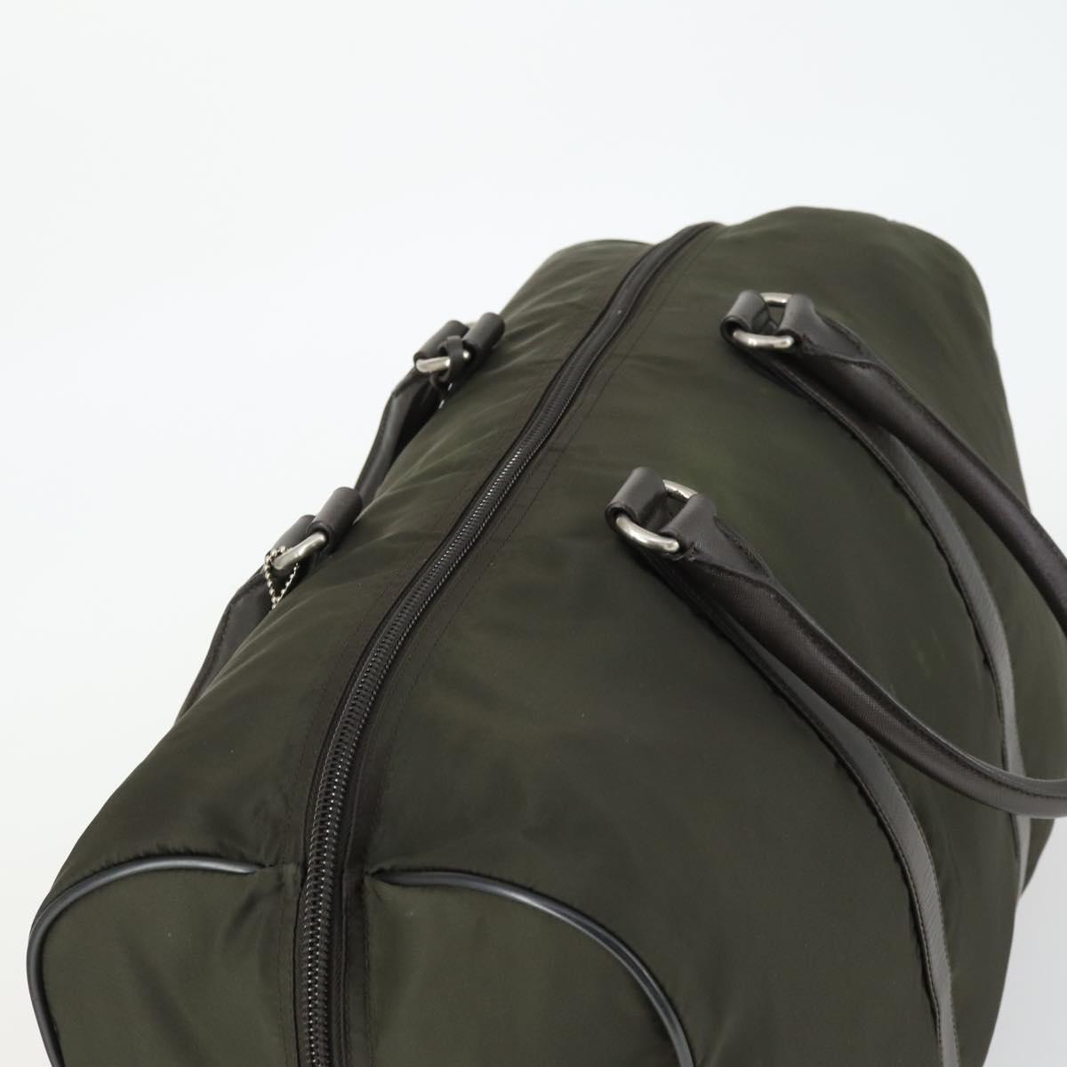 PRADA Boston Bag Nylon Khaki Silver Auth mr1945